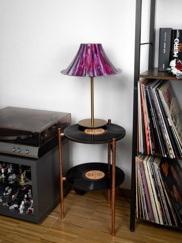 Kupfer-Schallplattenregal – Vintage Beistelltisch, Nachttisch, Couchtisch – Bild 3