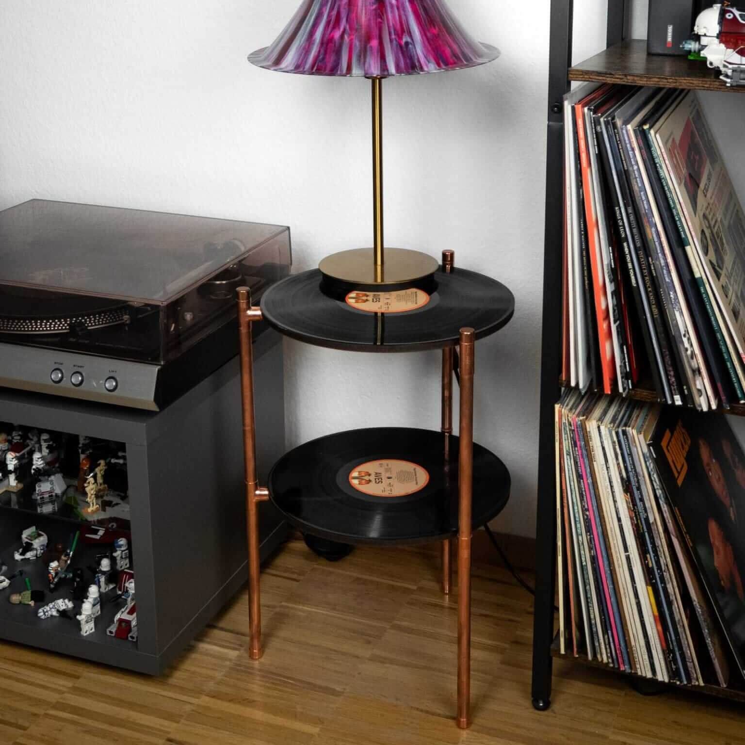 Kupfer-Schallplattenregal – Vintage Beistelltisch, Nachttisch, Couchtisch – Bild 3
