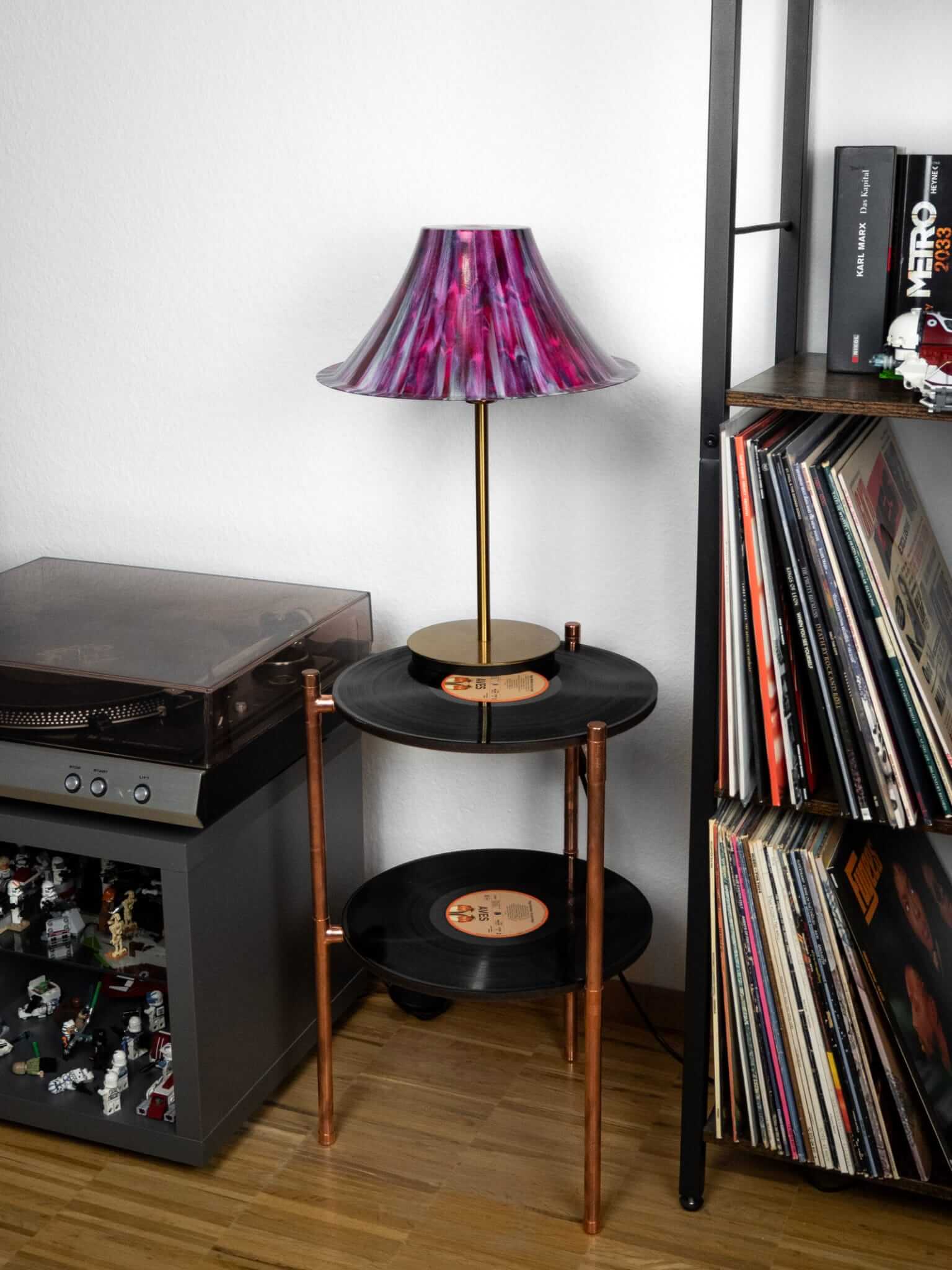 Kupfer-Schallplattenregal – Vintage Beistelltisch, Nachttisch, Couchtisch – Bild 3