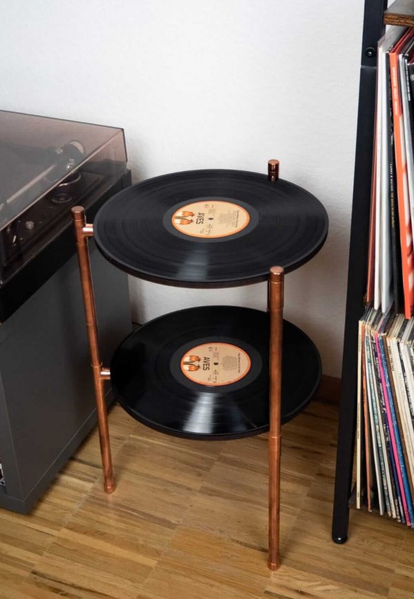 Kupfer-Schallplattenregal – Vintage Beistelltisch, Nachttisch, Couchtisch – Bild 2