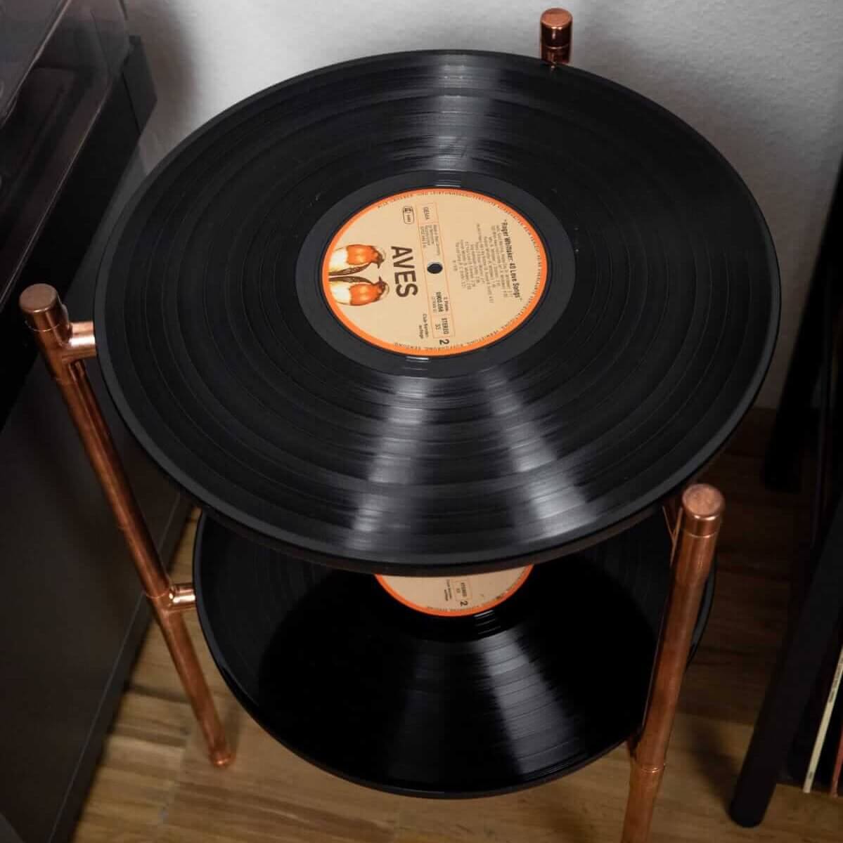 Kupfer-Schallplattenregal – Vintage Beistelltisch, Nachttisch, Couchtisch – Bild 5