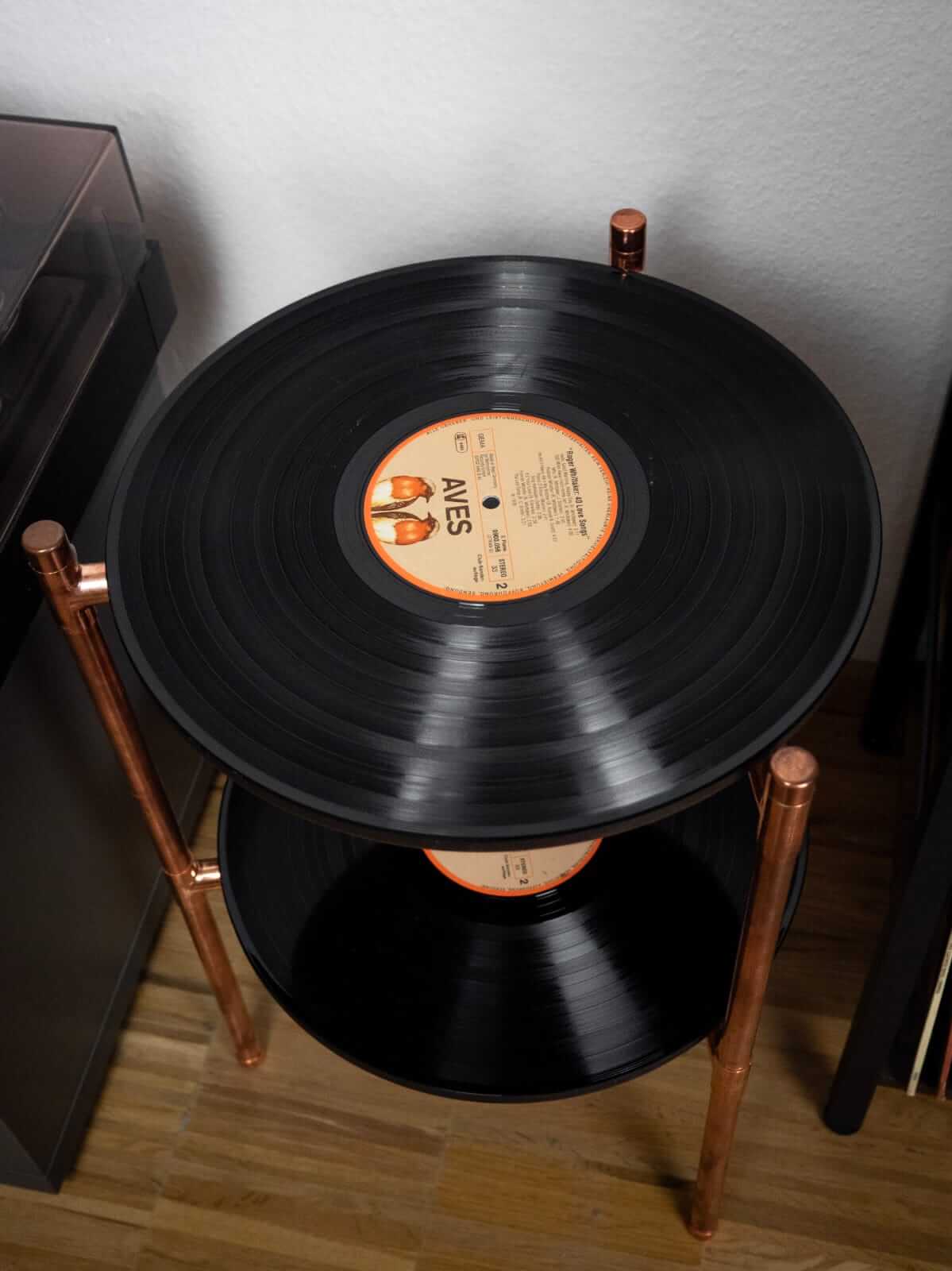 Kupfer-Schallplattenregal – Vintage Beistelltisch, Nachttisch, Couchtisch – Bild 5